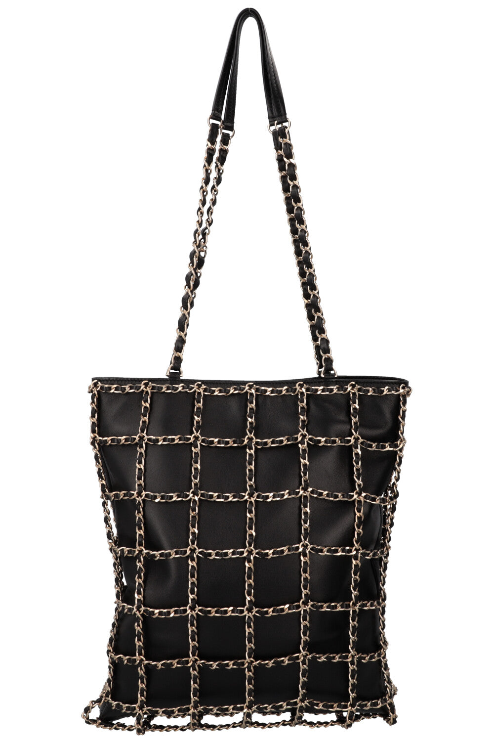 CHANEL Chain Tote Bag Leather Black