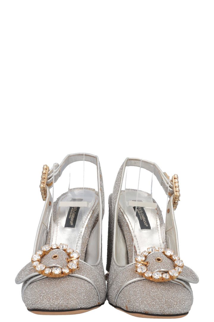 DOLCE&GABANNA Crystal Glitter Slingback Silver