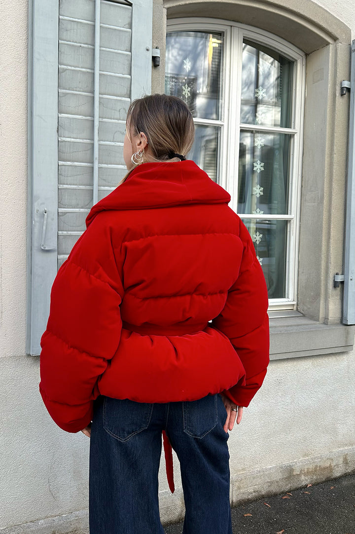 ALEXANDRE VAUTHIER Belted Down Jacket Velvet Red