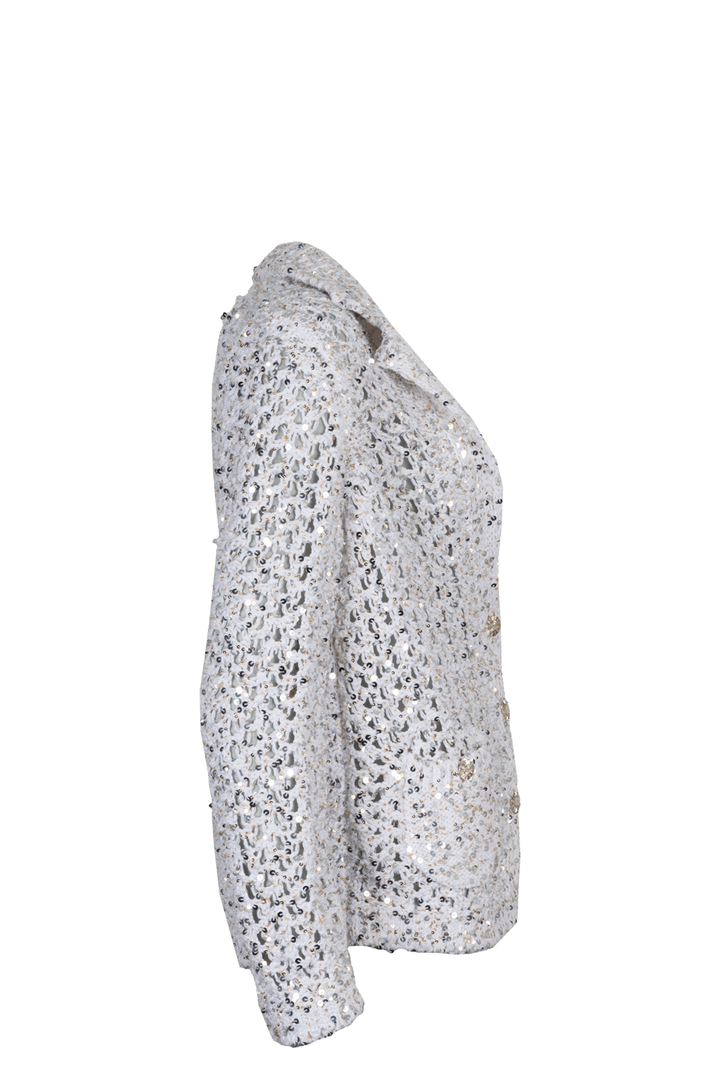 CHANEL Knit Jacket White Sequin