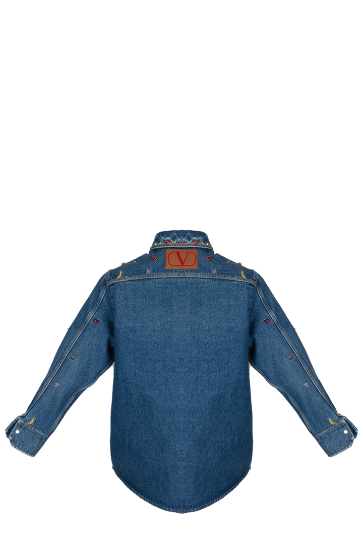 VALENTINO Crystal Fruit Embellished Denim Shirt