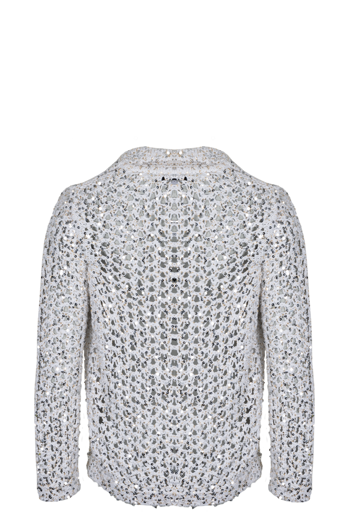 CHANEL Knit Jacket White Sequin