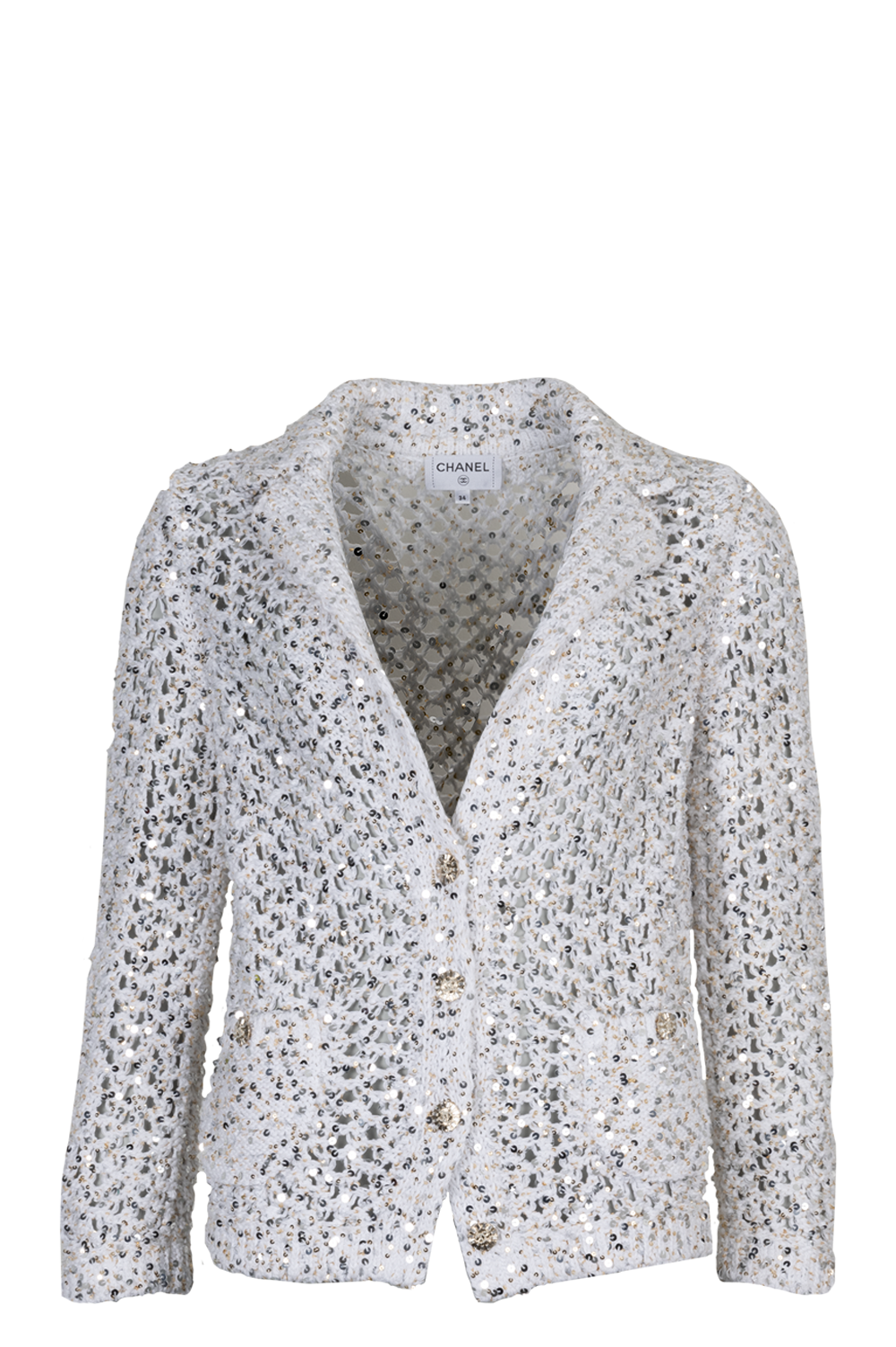 CHANEL Knit Jacket White Sequin