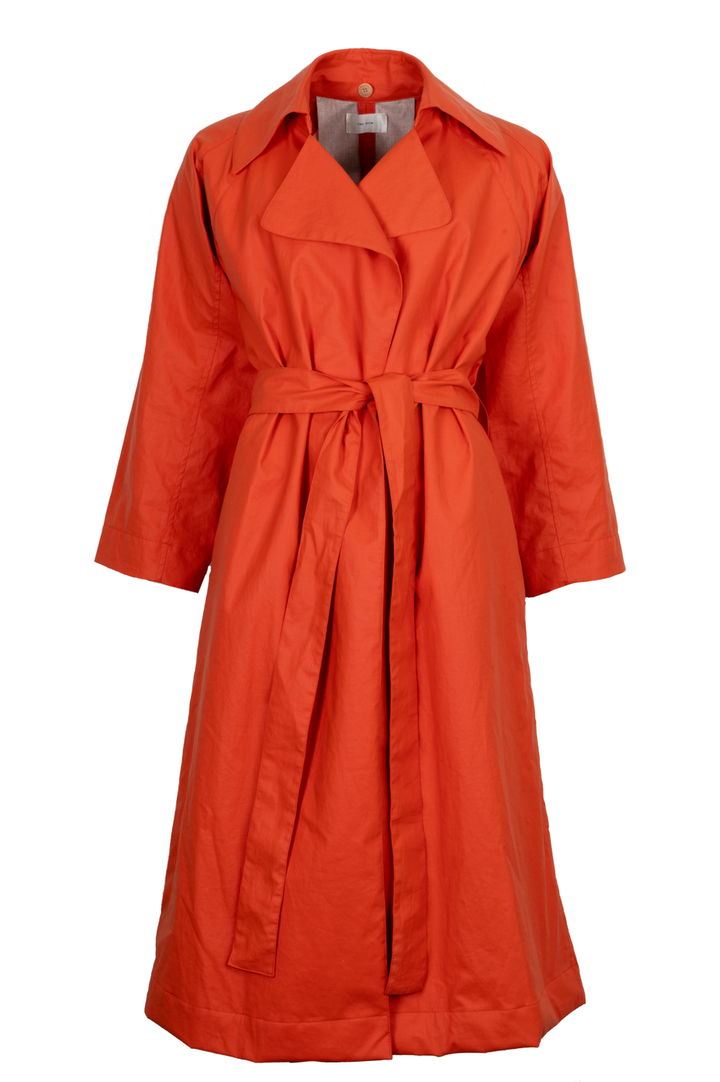 THE ROW Badva Linen Hooded Rain Coat Orange