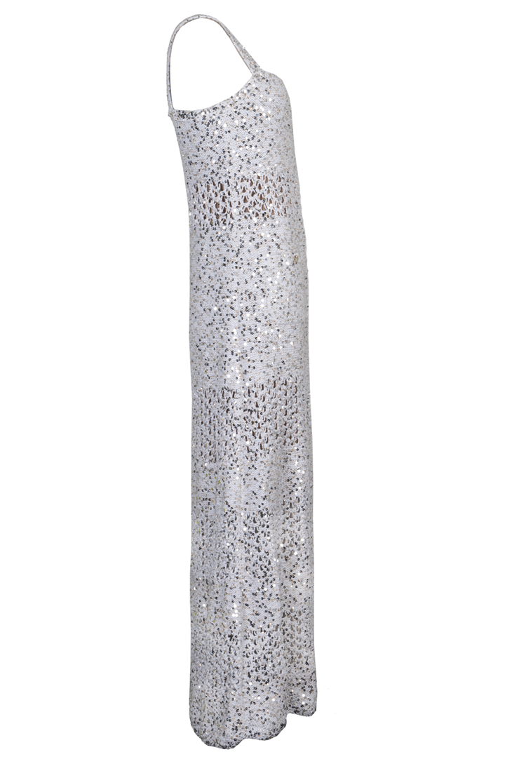 CHANEL Knit Dress Sequin White