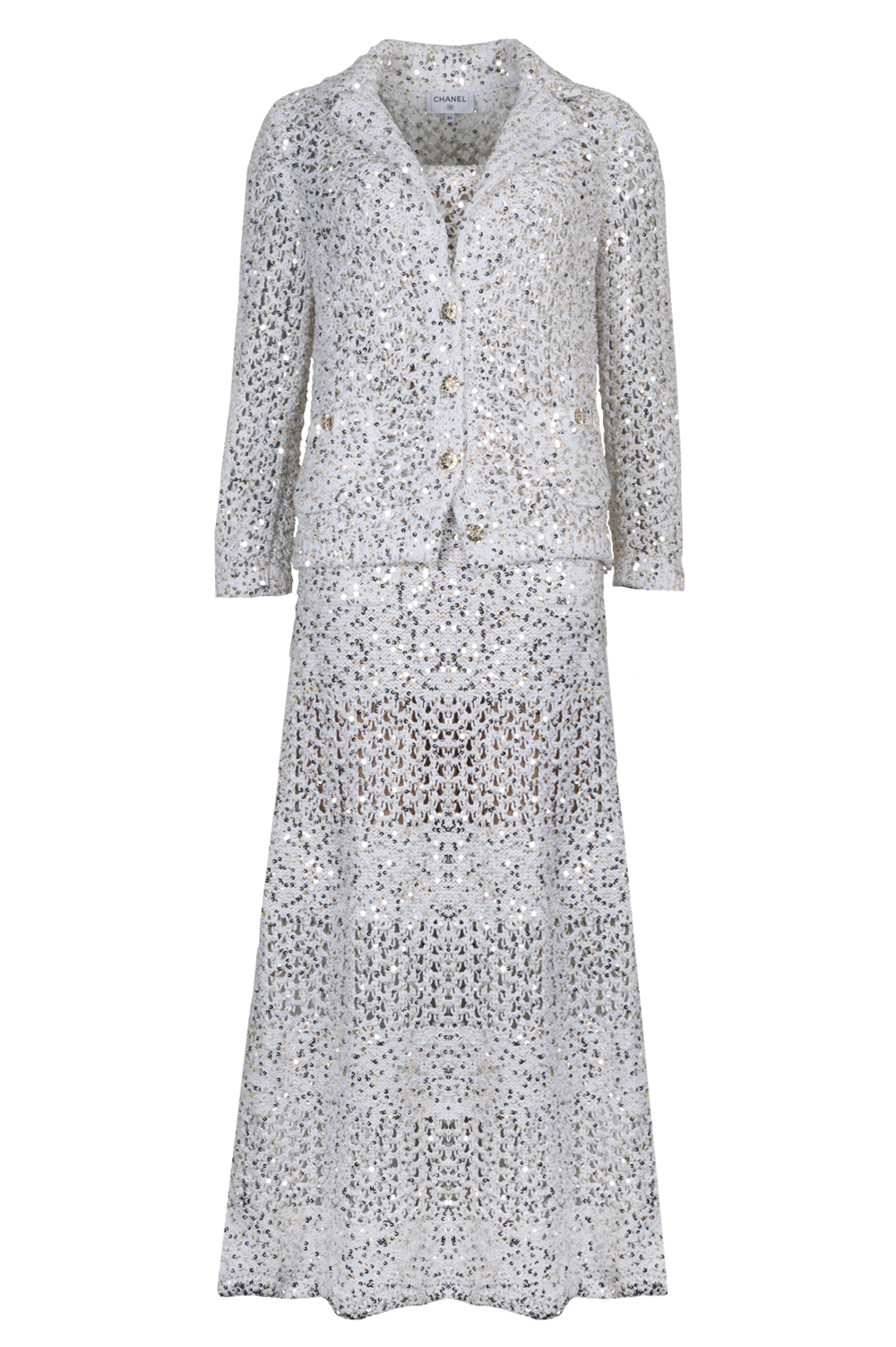 CHANEL Knit Dress Sequin White