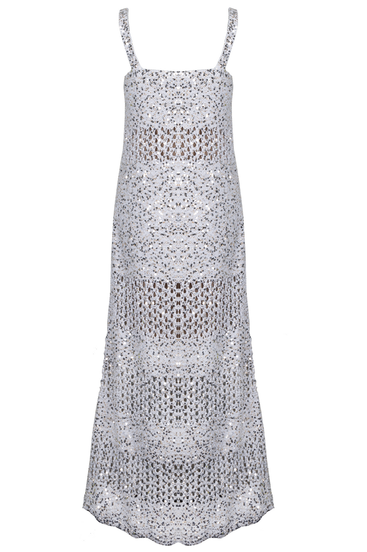 CHANEL Knit Dress Sequin White