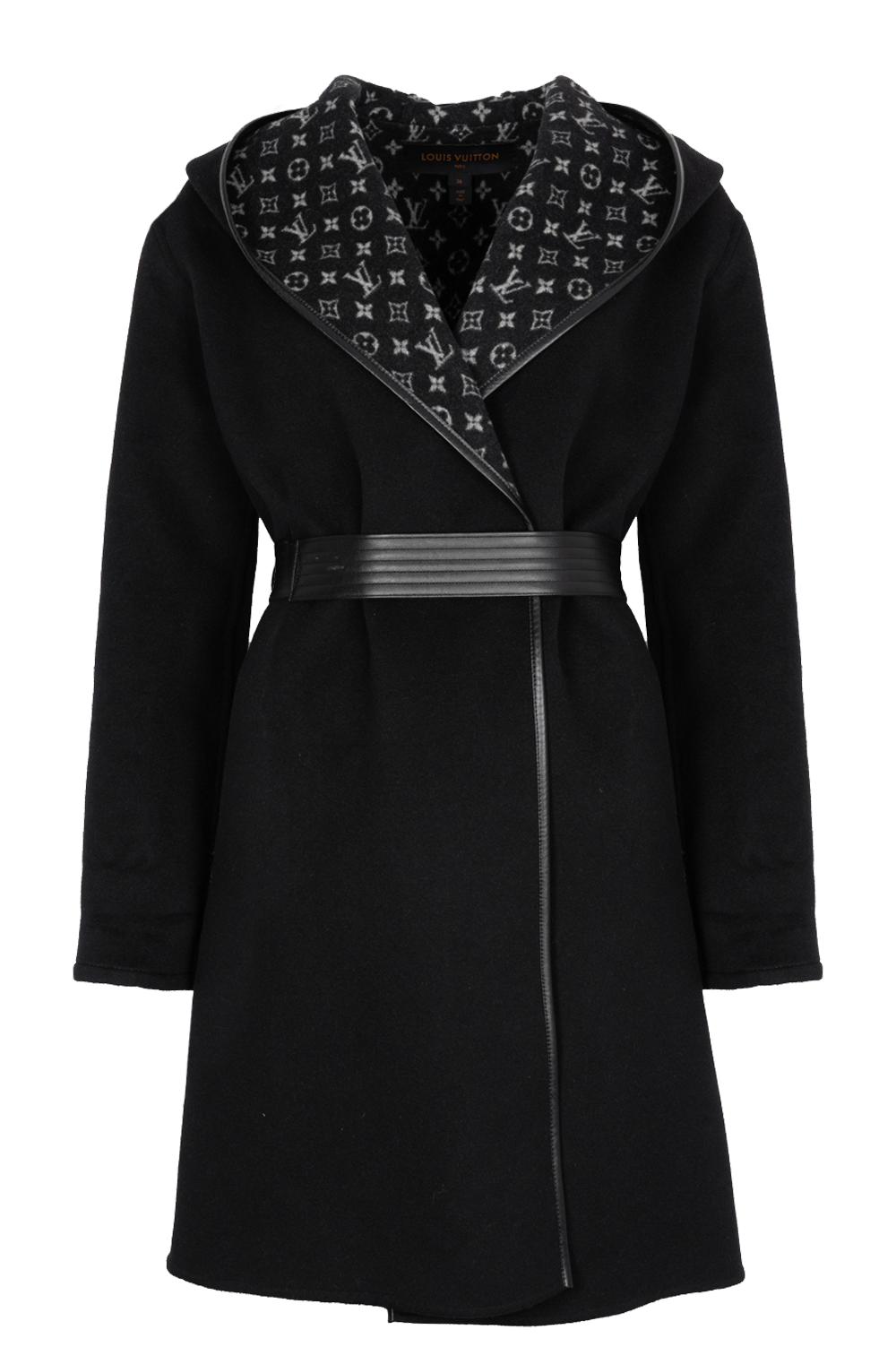 LOUIS VUITTON Belted Coat Wool MNG Black