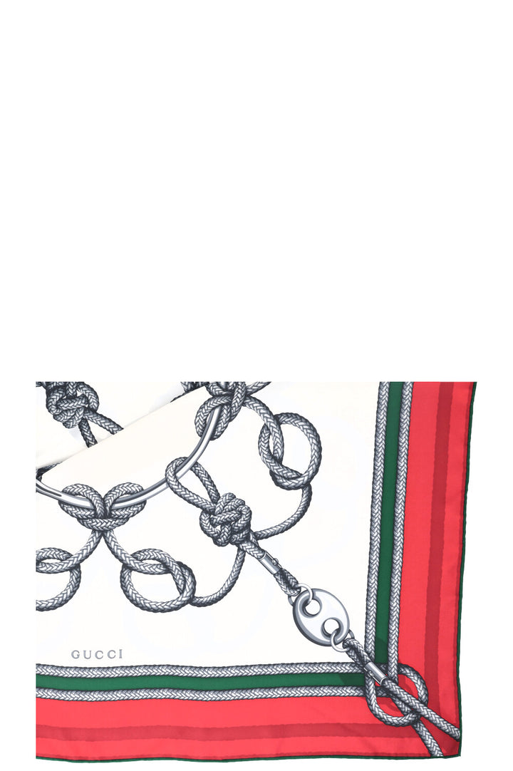 GUCCI Knot Scarf Silk White Red