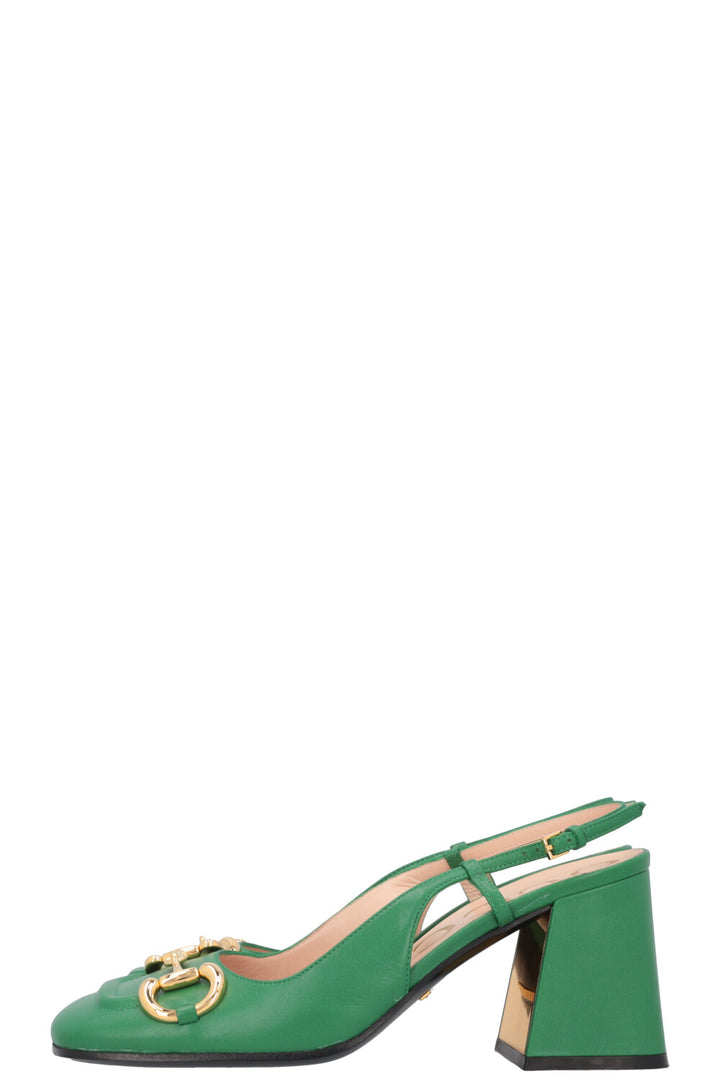 GUCCI Horsebit Block Heels Green