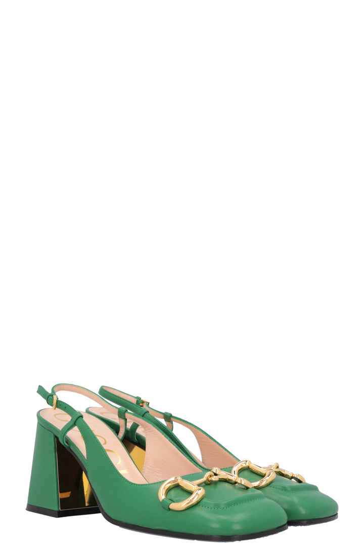 GUCCI Horsebit Block Heels Green