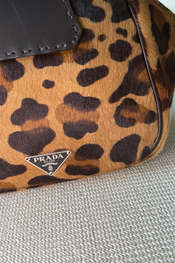 PRADA Cheetah Micro Top Handle Bag Calf Hair