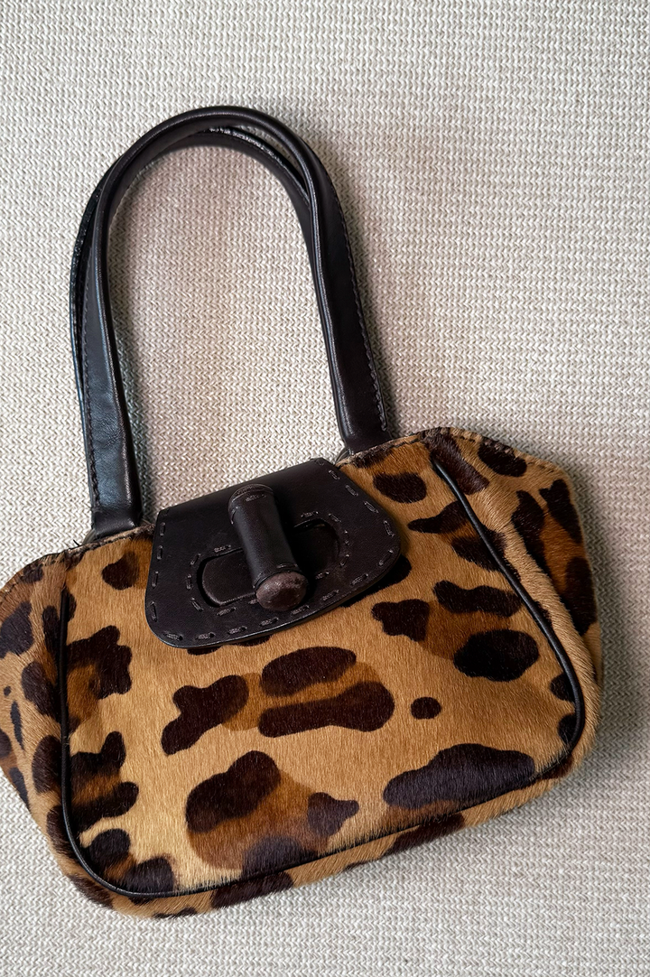 PRADA Cheetah Micro Top Handle Bag Calf Hair