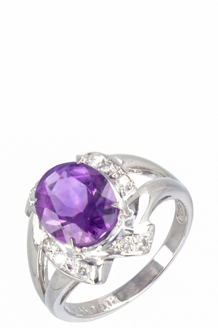 VINTAGE JEWELRY Ring Amethyst Diamonds Platinum