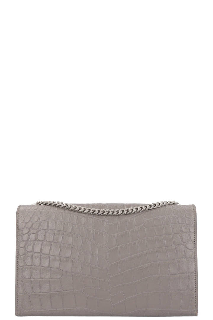 SAINT LAURENT Medium Kate Tassel Bag Croc Embossed Grey