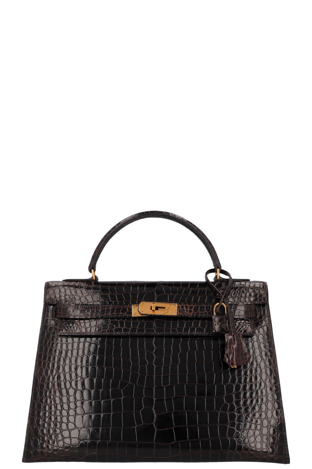 HERMÈS Kelly 32 Shiny Alligator Mississippiensis Brown