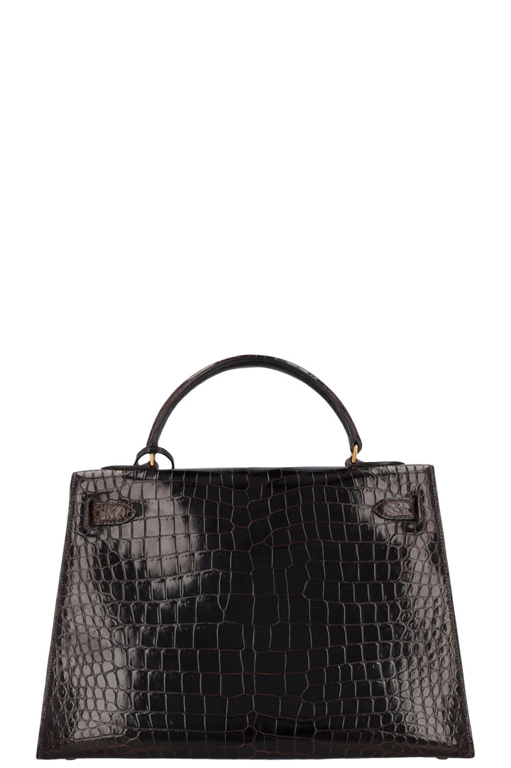 HERMÈS Kelly 32 Shiny Alligator Mississippiensis Brown