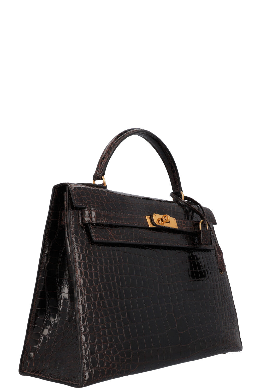 HERMÈS Kelly 32 Shiny Alligator Mississippiensis Brown