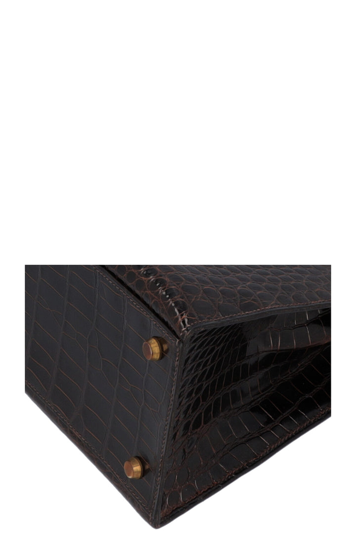 HERMÈS Kelly 32 Shiny Alligator Mississippiensis Brown