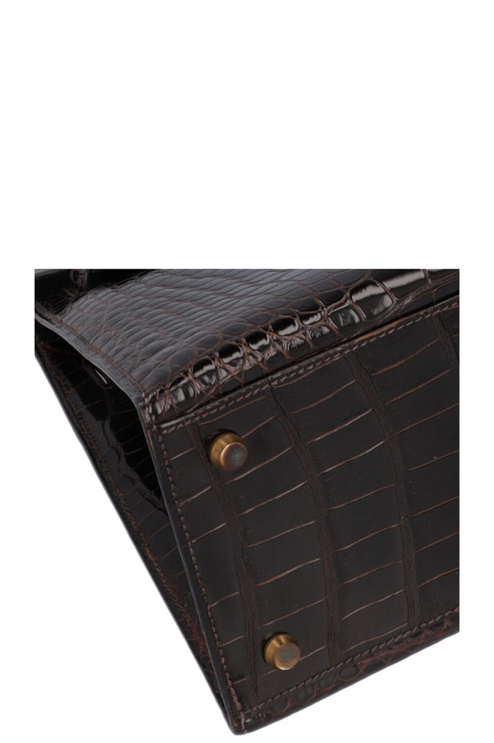 HERMÈS Kelly 32 Shiny Alligator Mississippiensis Brown