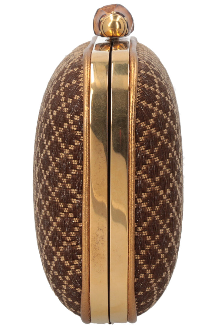 GUCCI GUCCI Bamboo Minaudiere Clutch Brown Gold