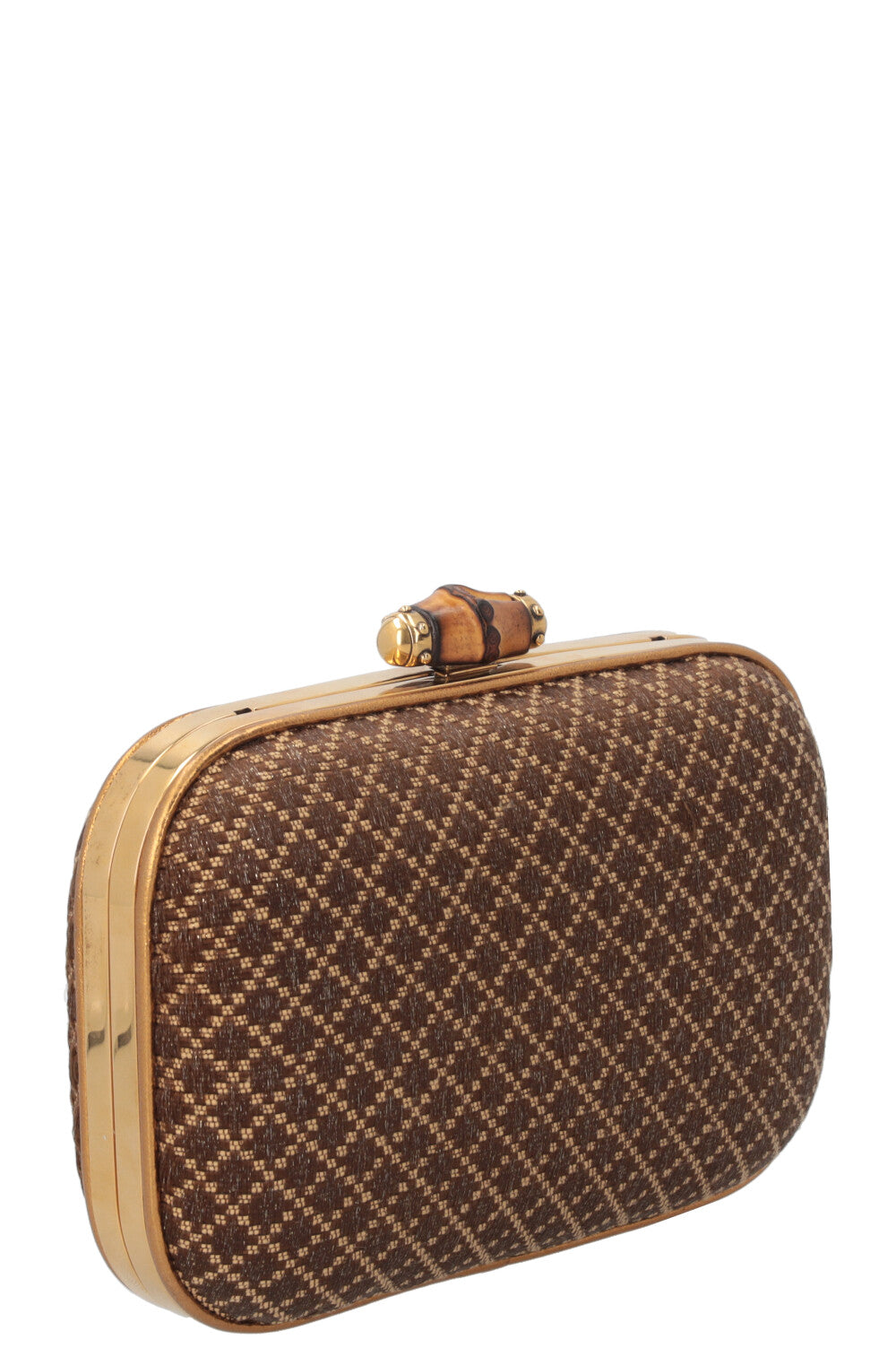 GUCCI Bamboo Minaudiere Clutch Brown Gold