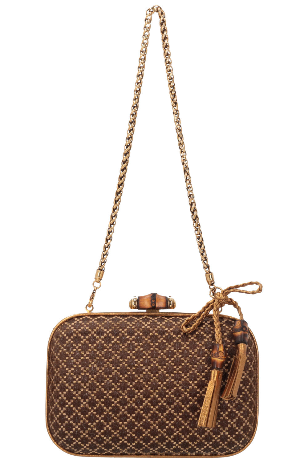 GUCCI Bamboo Minaudiere Clutch Brown Gold