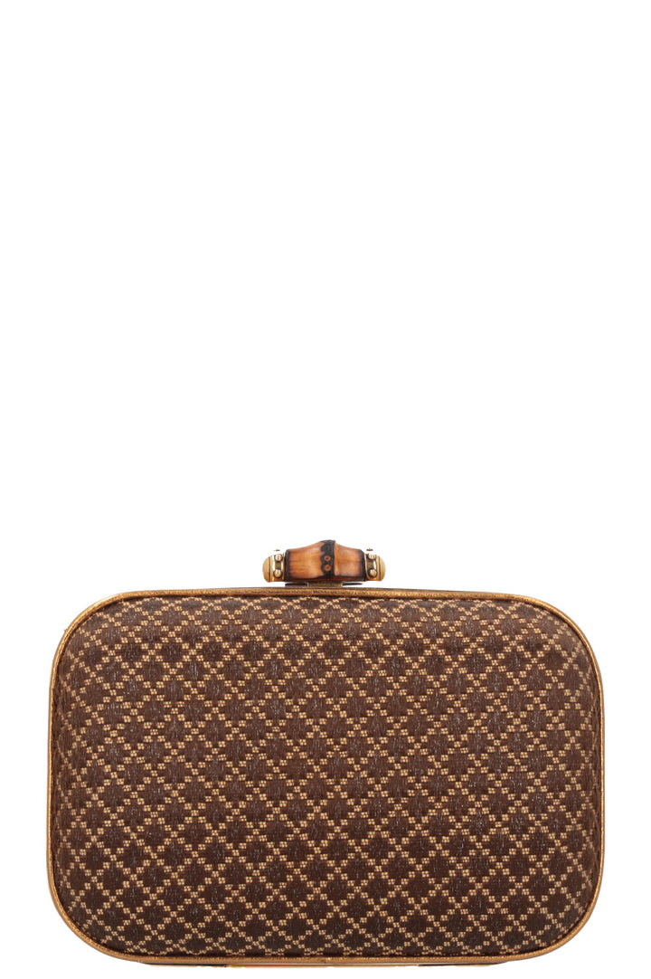 GUCCI Bamboo Minaudiere Clutch Brown Gold