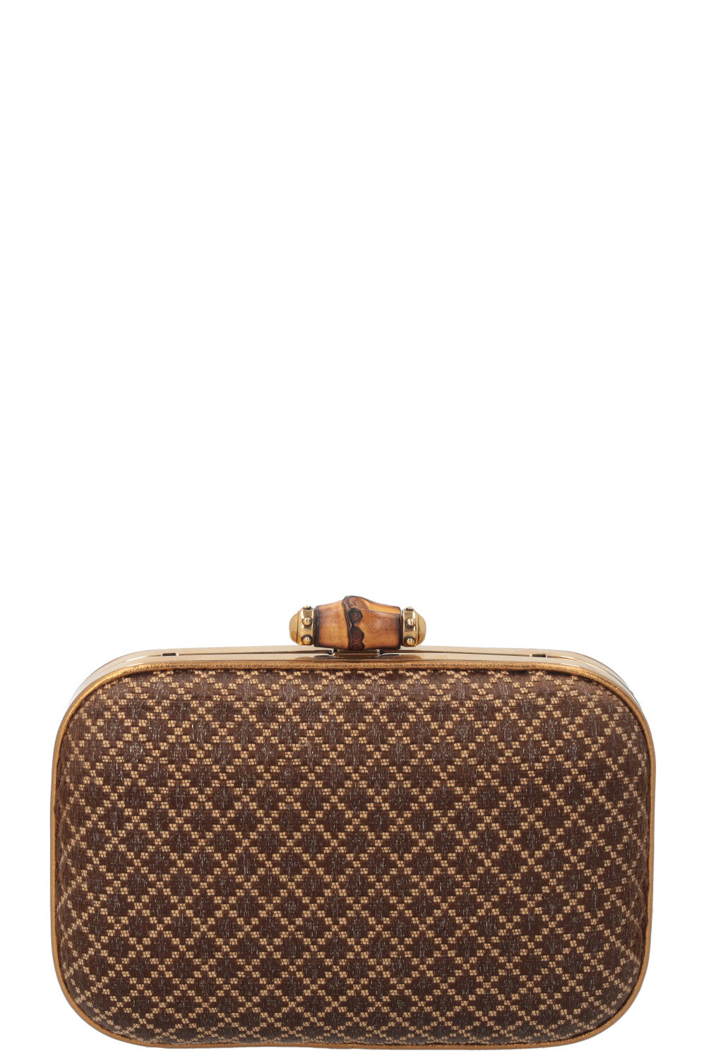 GUCCI Bamboo Minaudiere Clutch Brown Gold