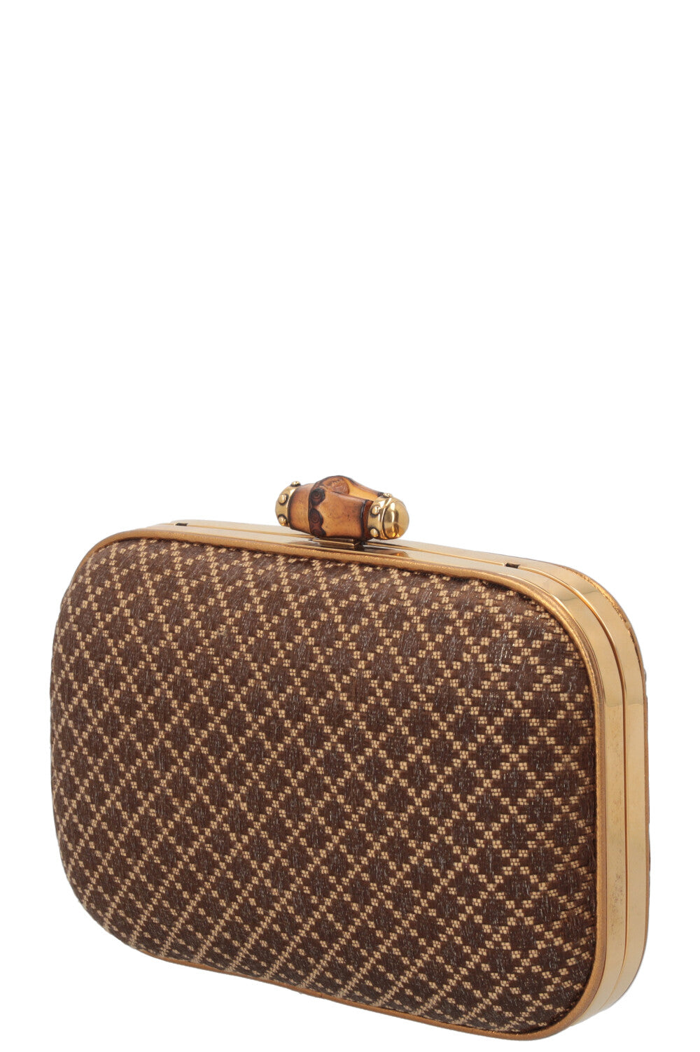 GUCCI Bamboo Minaudiere Clutch Brown Gold