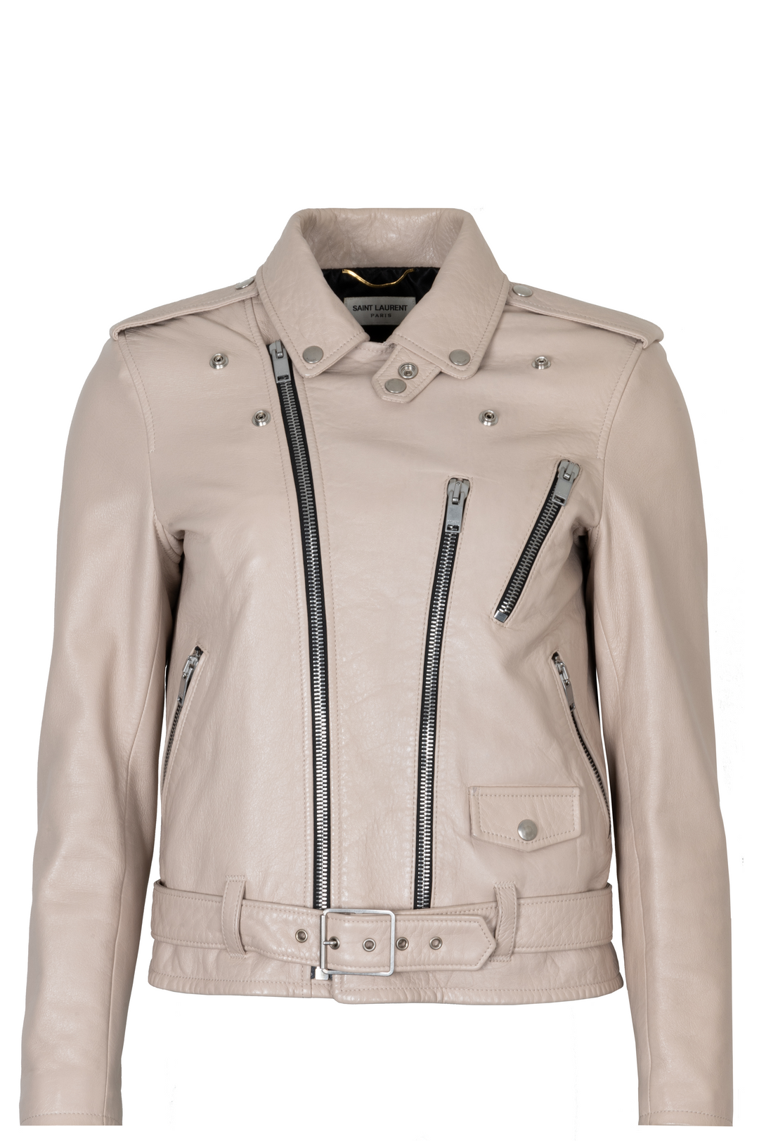 SAINT LAURENT Belted Jacket Leather Beige