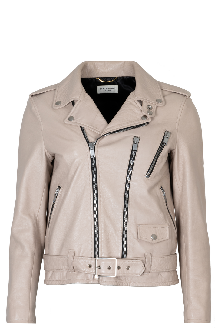 SAINT LAURENT Belted Jacket Leather Beige