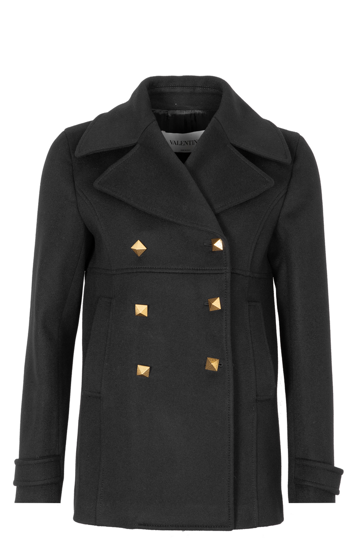 VALENTINO Roman Stud Coat Wool Black