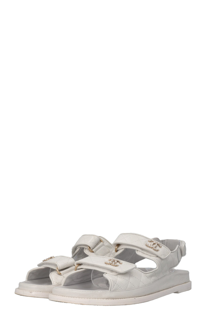 CHANEL Dad Sandals White Quilted