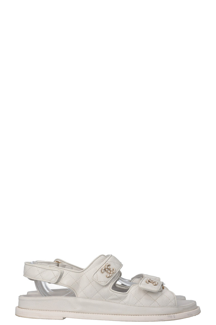 CHANEL Dad Sandals White Quilted