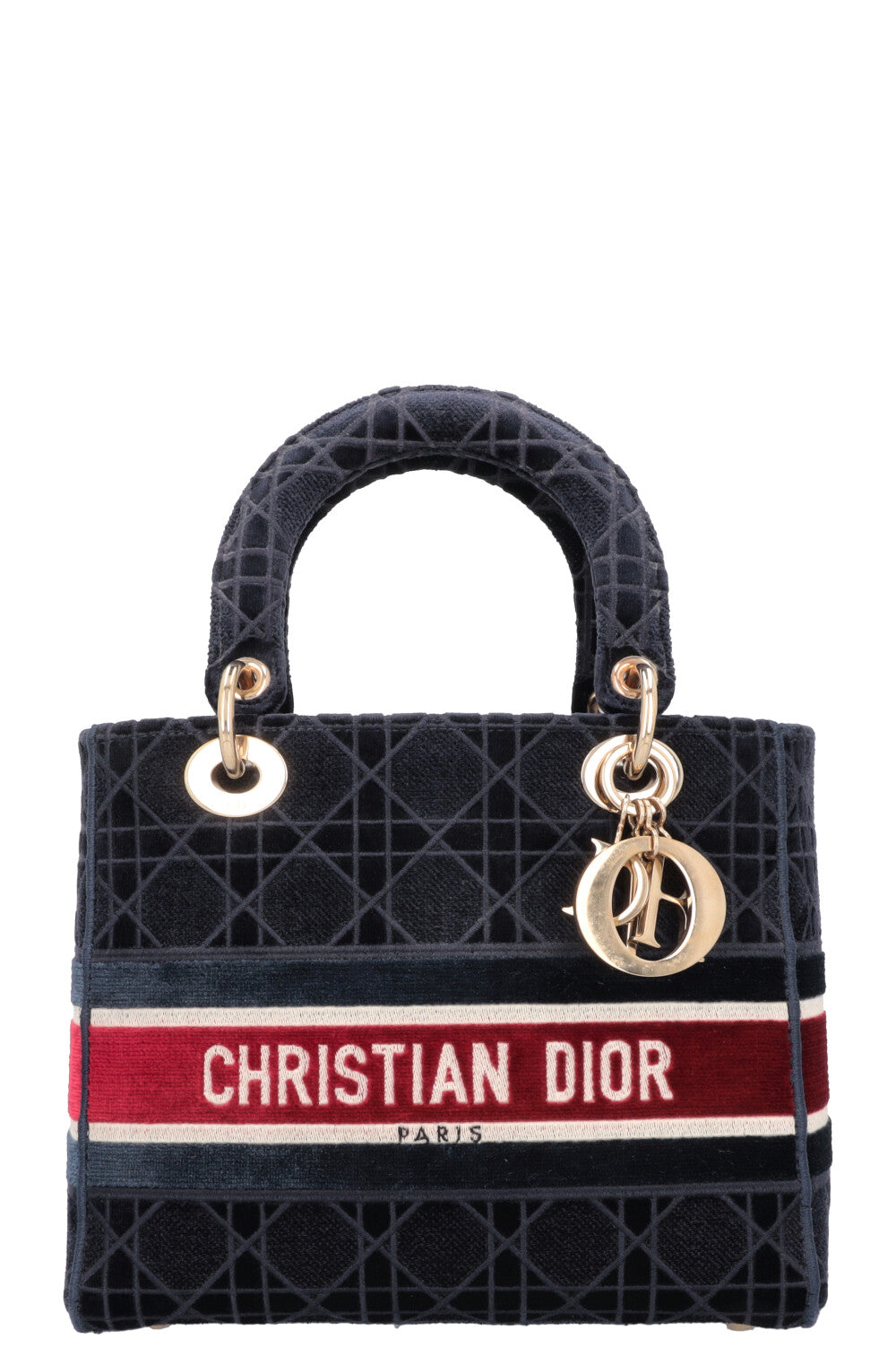 CHRISTIAN DIOR 2021 Lady Dior D-Lite Velvet Navy Red