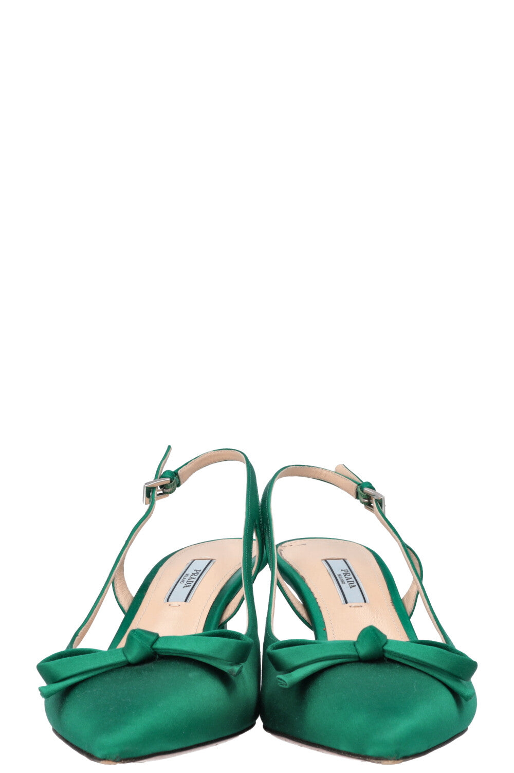 PRADA Slingback Bow Heels Satin Green