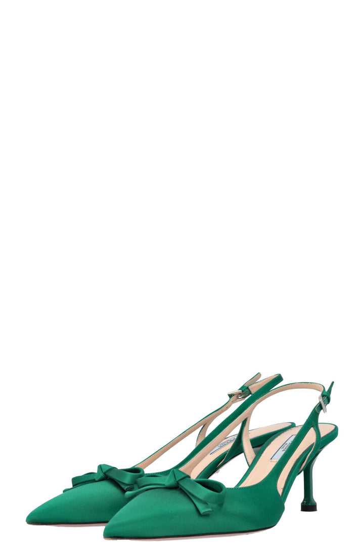 PRADA Slingback Bow Heels Satin Green