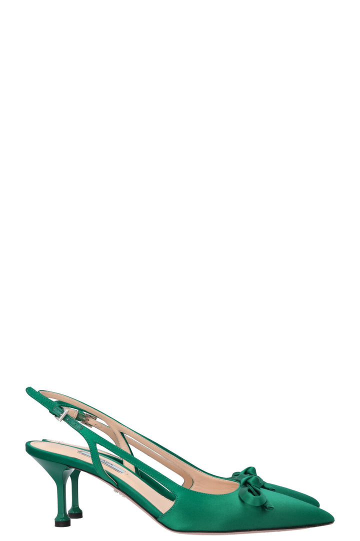 PRADA Slingback Bow Heels Satin Green