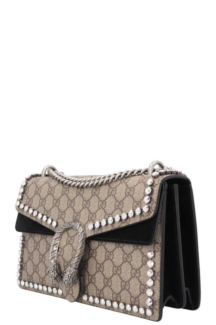 GUCCI Crystals Dionysus Bag Medium GG Suede Black