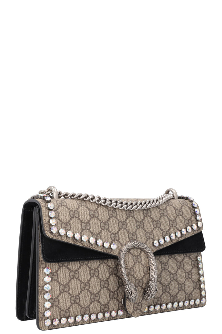 GUCCI Crystals Dionysus Bag Medium GG Suede Black