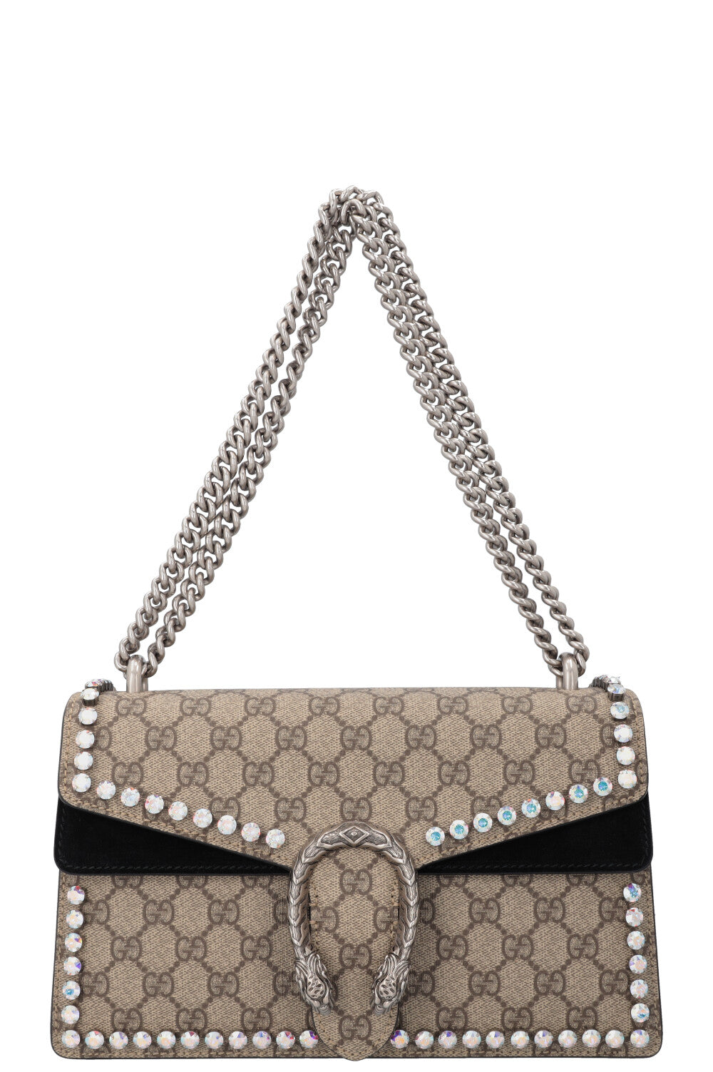 GUCCI Crystals Dionysus Bag Medium GG Suede Black