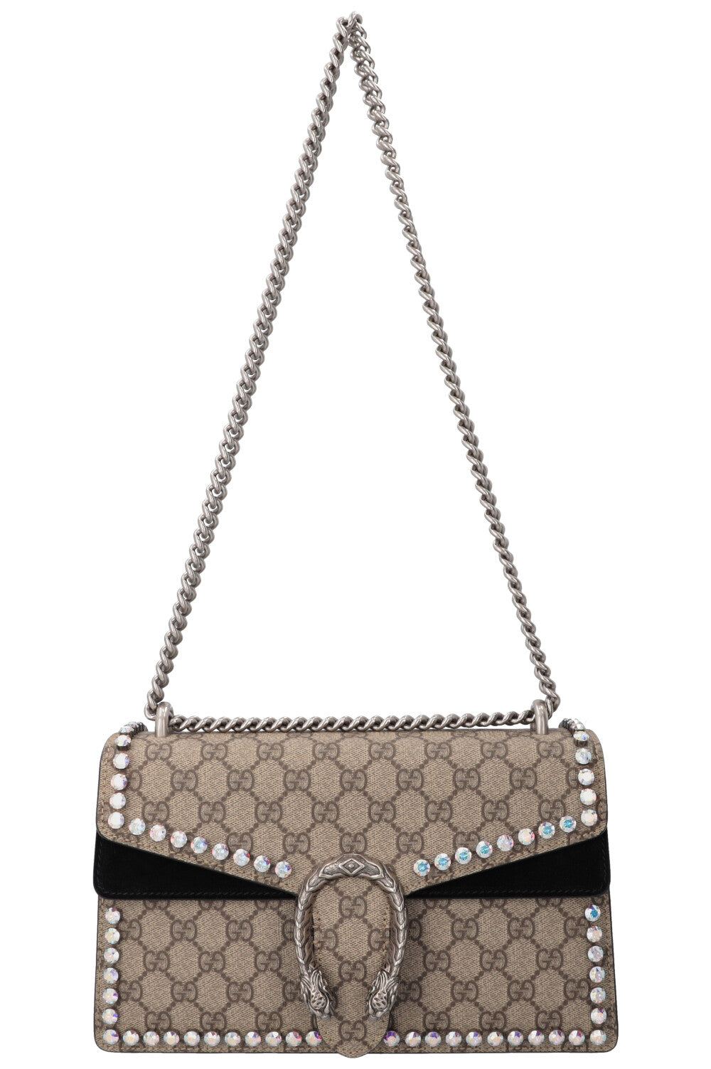 GUCCI Crystals Dionysus Bag Medium GG Suede Black