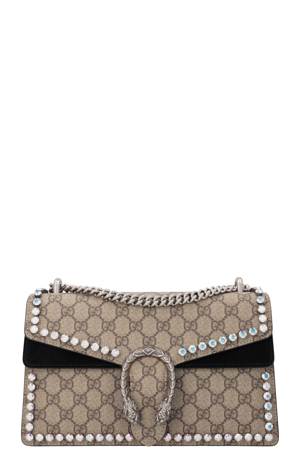 GUCCI Crystals Dionysus Bag Medium GG Suede Black