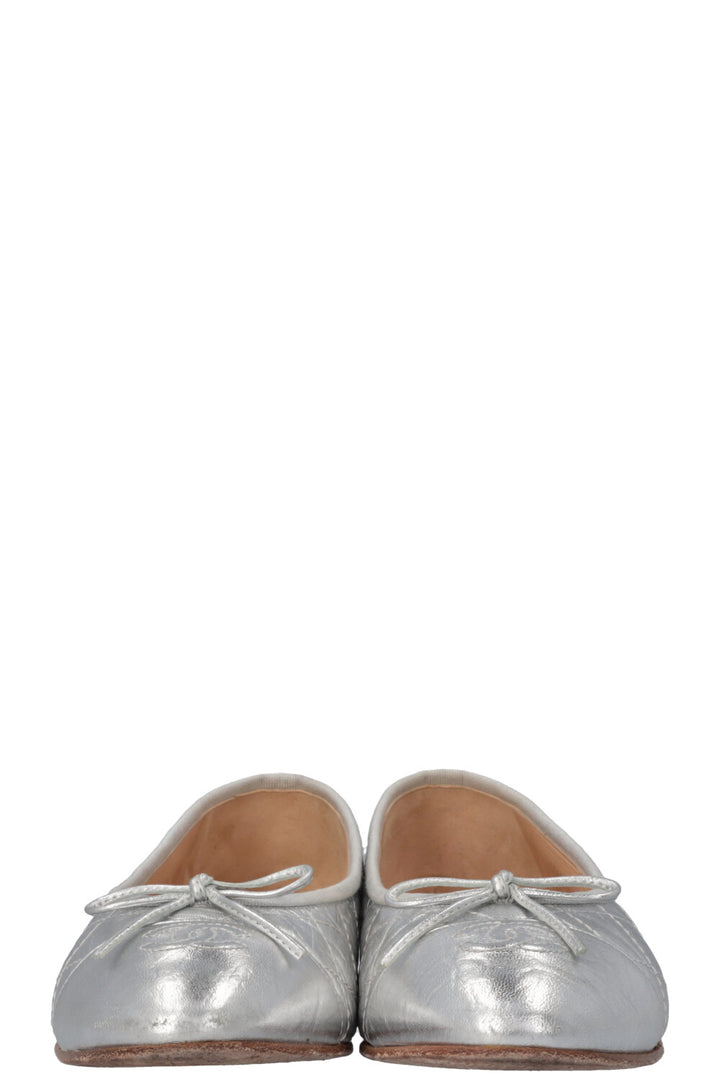 CHANEL Crinkled Leather Classic Ballet Flats Silver