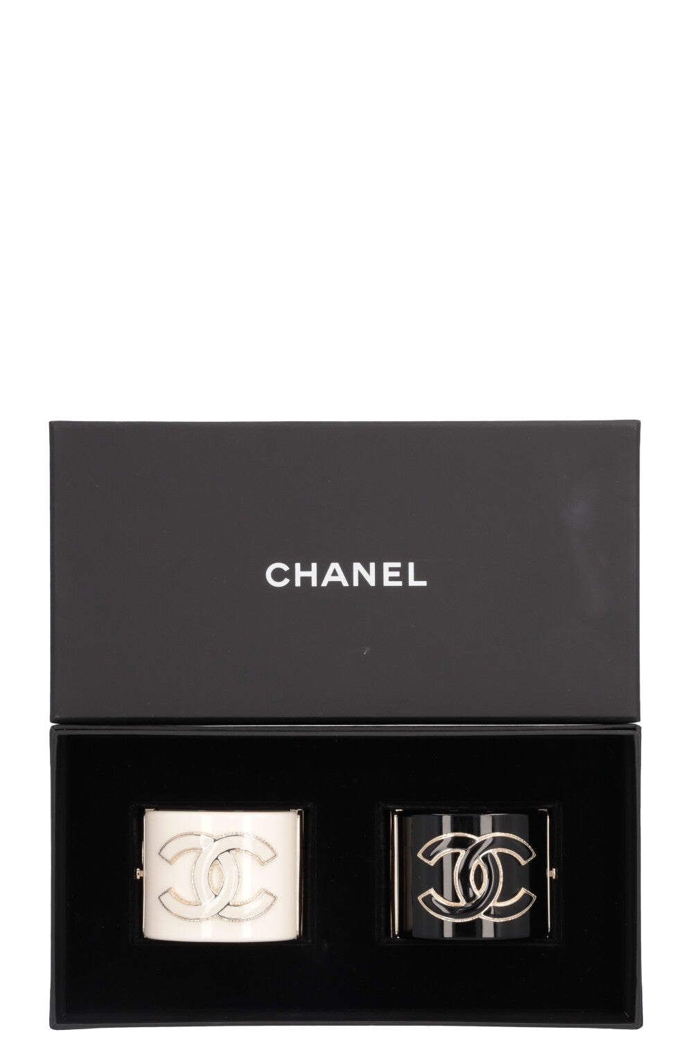 CHANEL 2022 CC Resin Bracelet Two Piece Black White