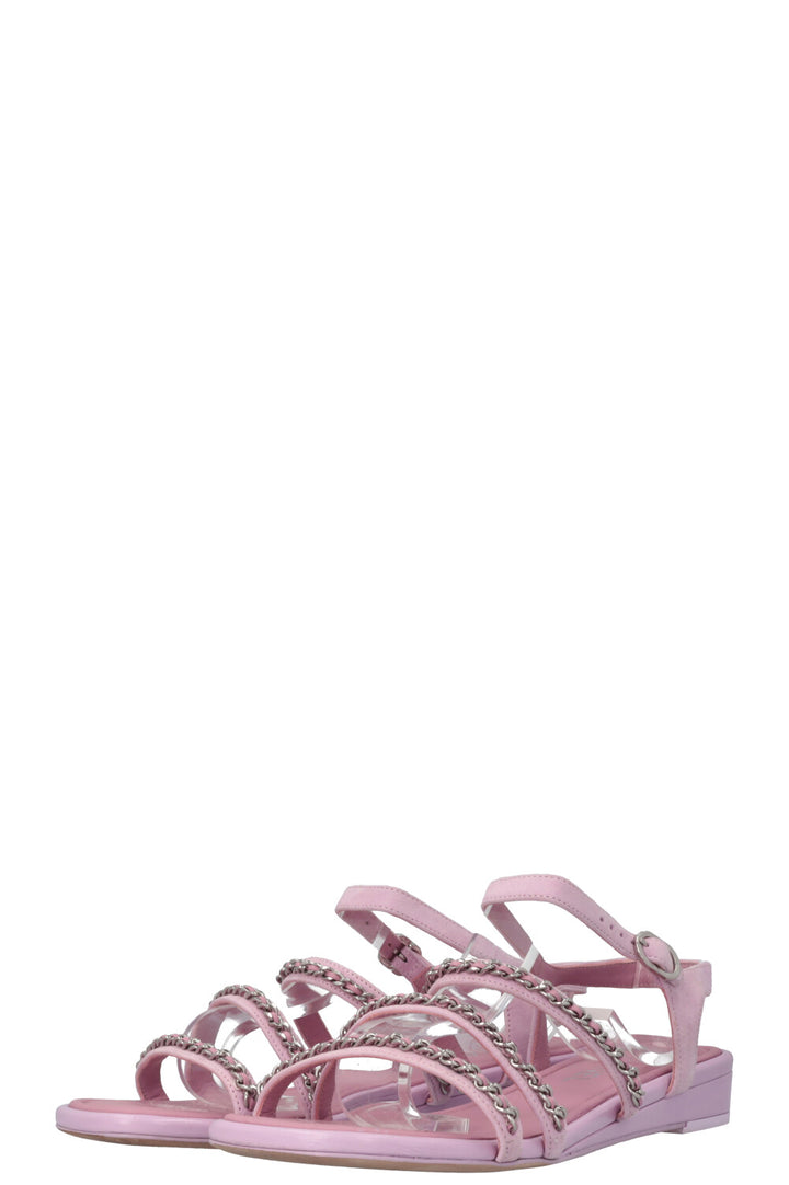 CHANEL Chain Sandals Leather Purple