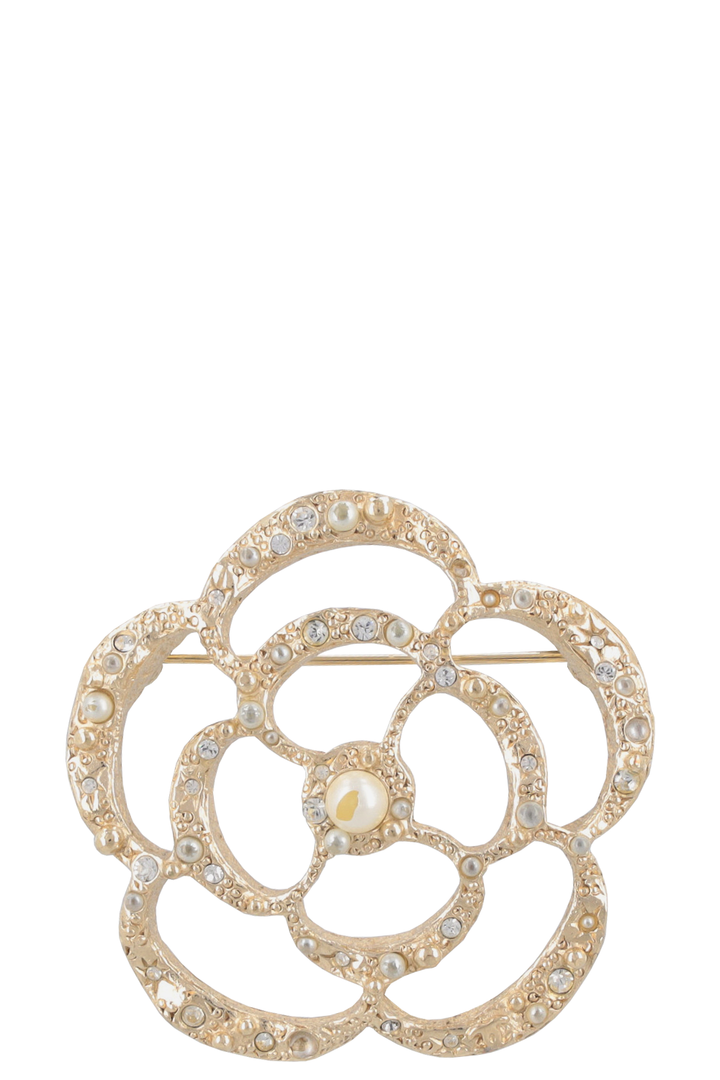 CHANEL 2013 Camelia Pearl Brooch Gold