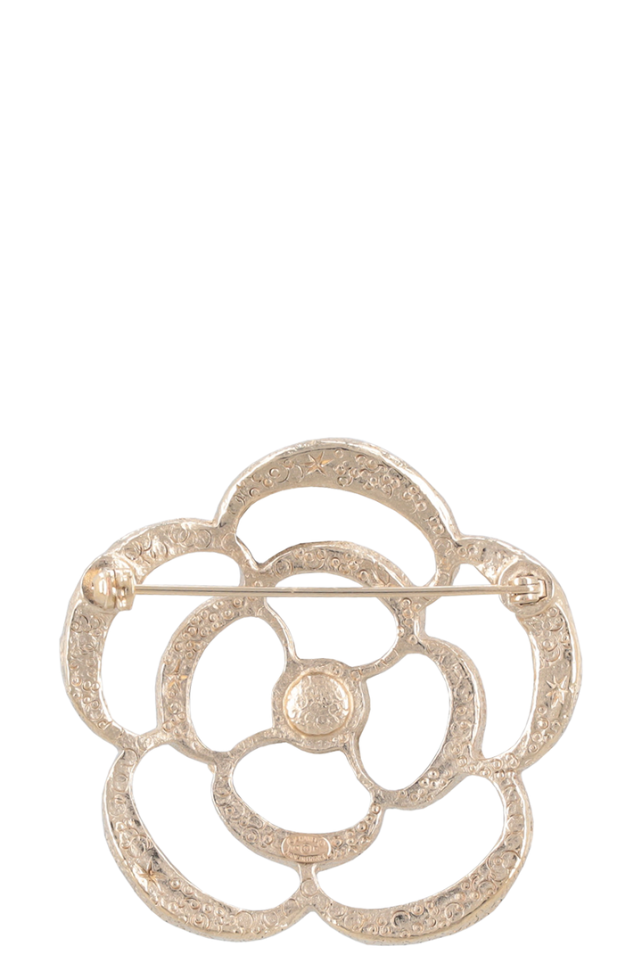 CHANEL 2013 Camelia Pearl Brooch Gold