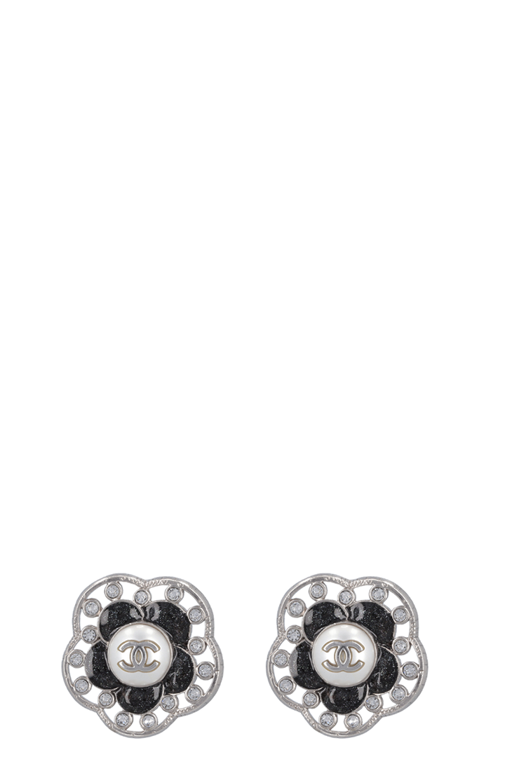 CHANEL CC Earrings Black Silver